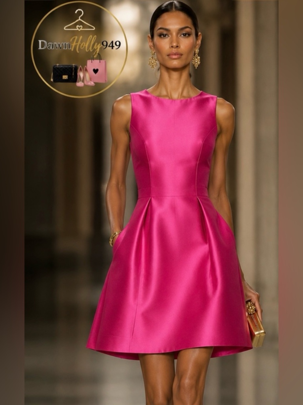 kate spade Hot Pink Satin Fit-and-Flare Mini Dress